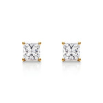 18K Solid Gold Natural Diamond Princess-Cut Stud Earrings