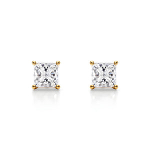 18K Solid Gold Natural Diamond Princess-Cut Stud Earrings