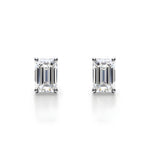 14K Solid Gold Natural Diamond Emerald-Cut Stud Earrings