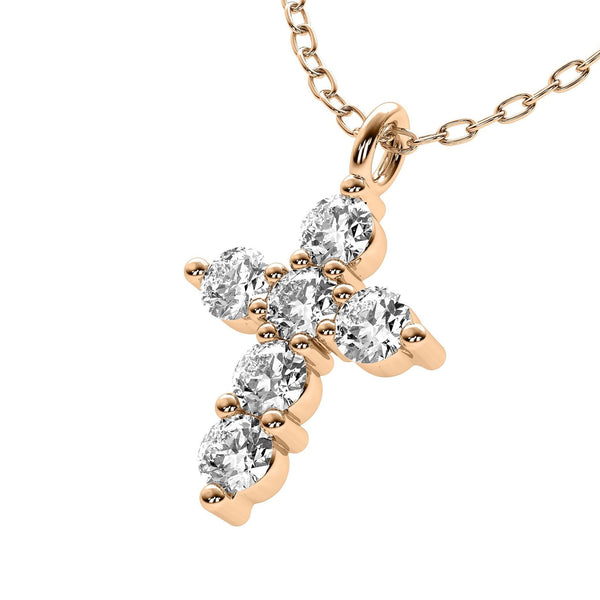 18K Solid Gold 0.30 CT Natural Diamond Cross Pendant Necklace - Side View | Riyanika Jewels