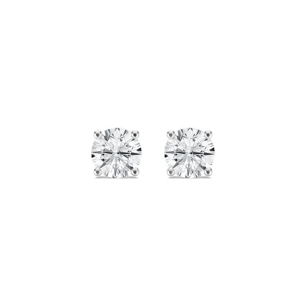 18K Solid Gold Natural Diamond Round-Cut Stud Earrings - Side View | Riyanika Jewels