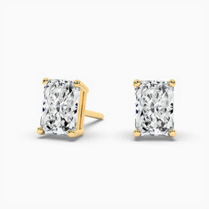18k Solid Gold Natural Diamond Radiant Cut Stud Earrings | Riyanika Jewels
