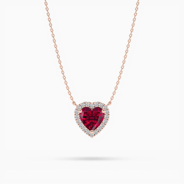 18k Solid Gold Ruby Natural Diamond Halo Style Pendant Necklace | Riyanika Jewels