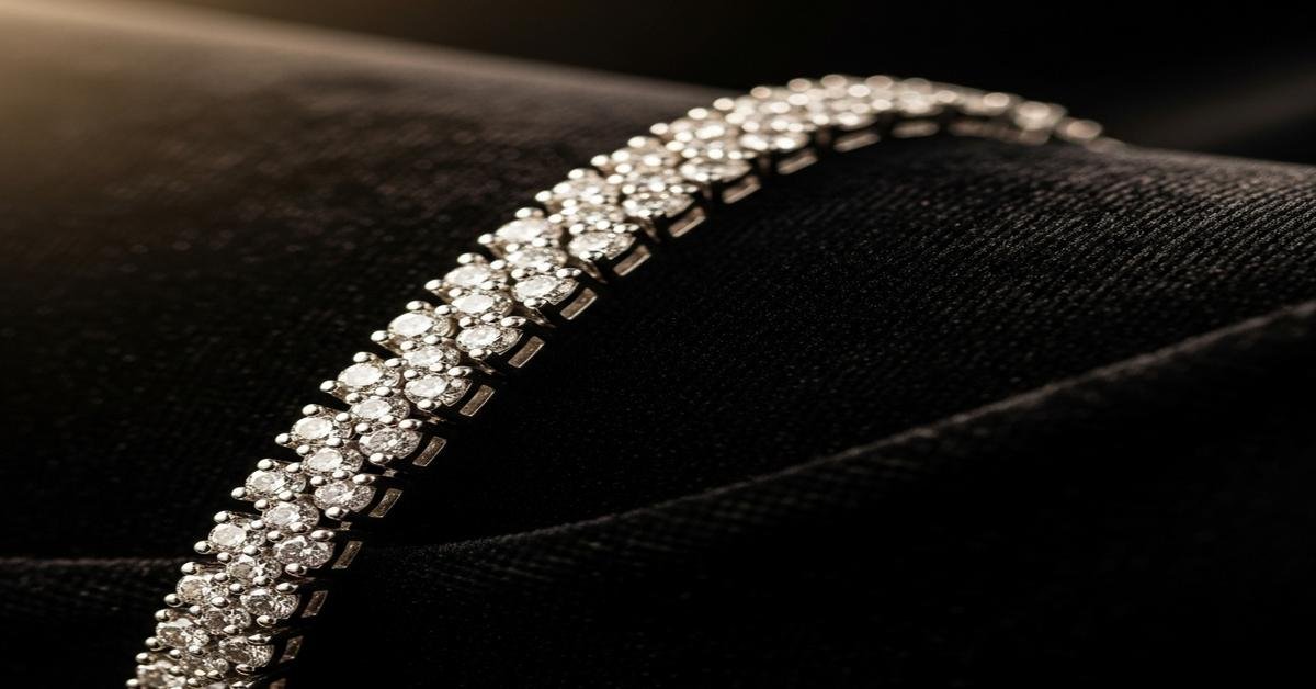 Diamond tennis bracelet in 18K gold with round brilliant cut stones