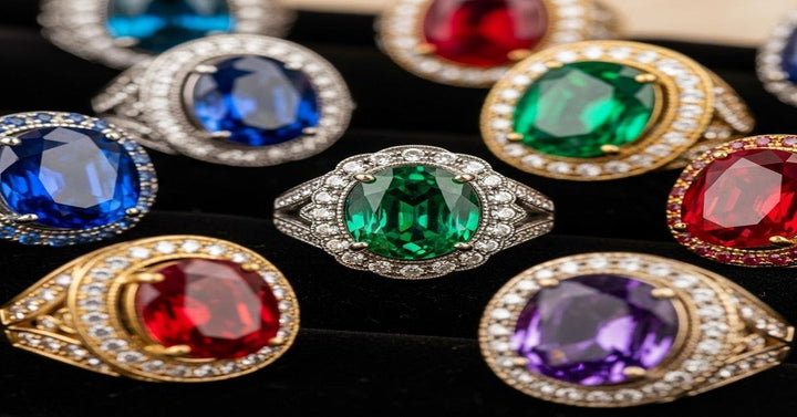 Bold cocktail ring with large colored gemstone in 18K gold setting