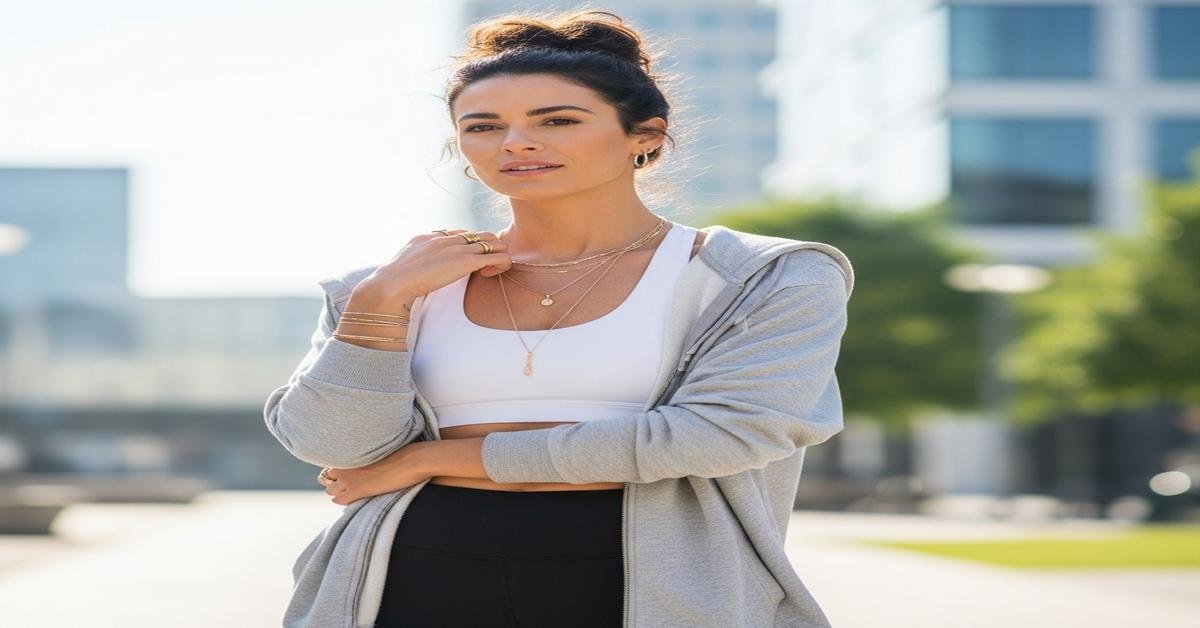 Styling 18K gold chain necklaces and diamond stud earrings with athleisure outfits for an active lifestyle