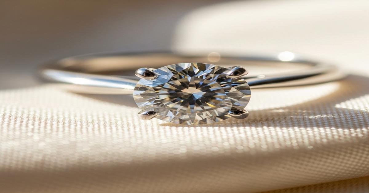 Classic 18K gold four-prong solitaire diamond engagement ring with round brilliant cut stone