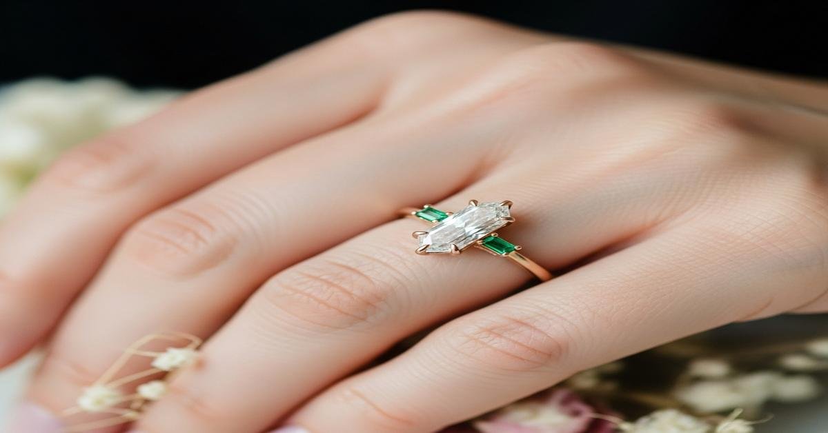 Unique 18K gold two-tone engagement ring with oval lab-grown diamond in a hidden halo setting
