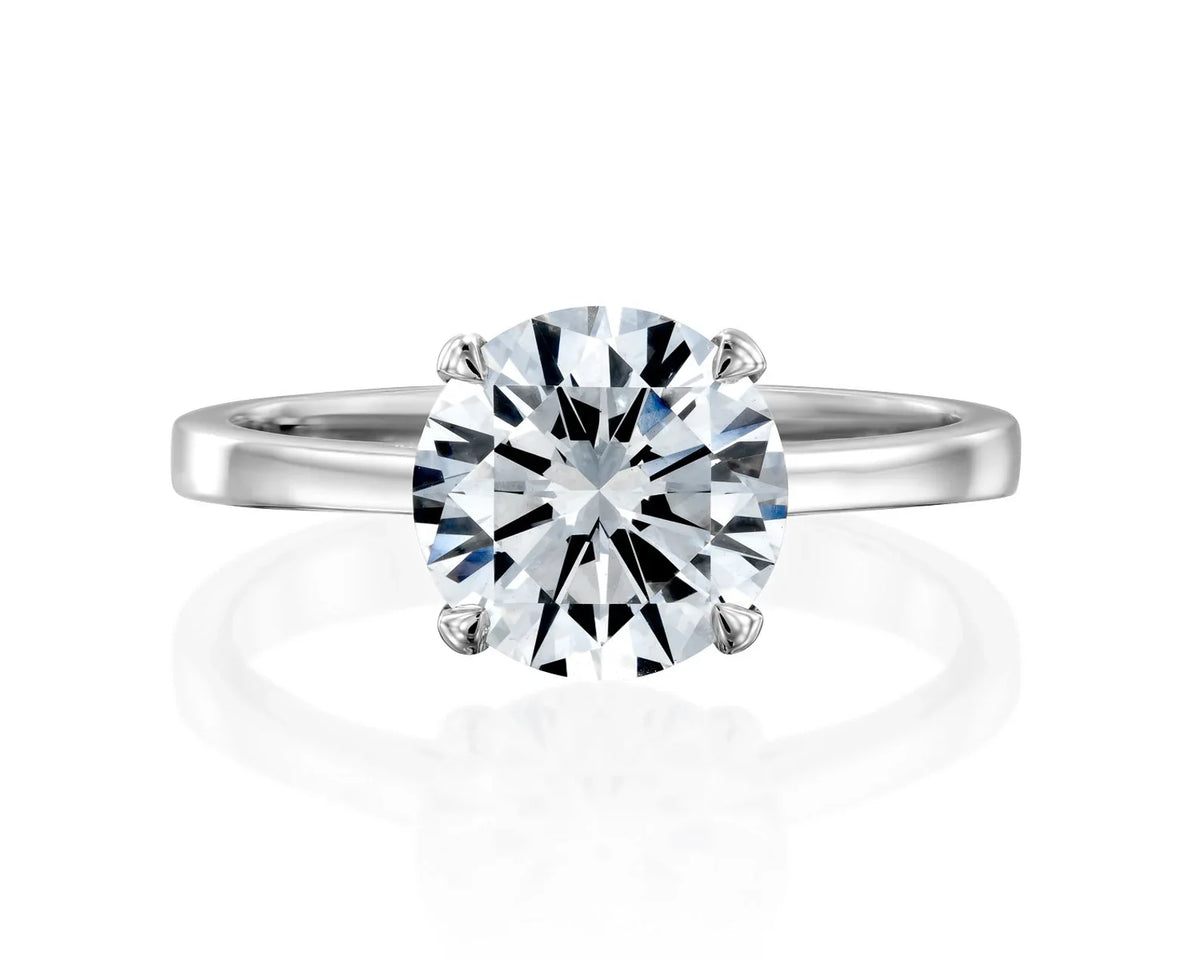 18K solid gold 1.5 ct round brilliant natural diamond cathedral solitaire engagement ring