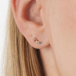 14K Solid Gold 0.13 CT Rainbow Sapphire Curved Bar Stud Earrings