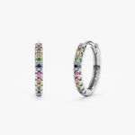14K Solid Gold 0.15 CT Rainbow Sapphire Huggie Hoop Earrings