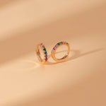 18K Solid Gold 0.18 CT Round Cut Rainbow Sapphire Huggie Hoop Earrings