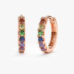 14K Solid Gold 0.18 CT Round Cut Rainbow Sapphire Huggie Hoop Earrings