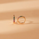 18K Solid Gold 0.18 CT Round Cut Rainbow Sapphire Huggie Hoop Earrings