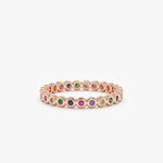 18K Solid Gold 0.34 CT Round Cut Rainbow Sapphire Eternity Band