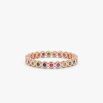 14K Solid Gold 0.34 CT Round Cut Rainbow Sapphire Eternity Band