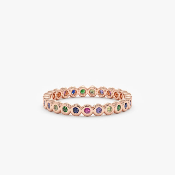 14K Solid Gold 0.34 CT Round Cut Rainbow Sapphire Eternity Band