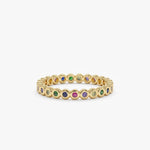14K Solid Gold 0.34 CT Round Cut Rainbow Sapphire Eternity Band
