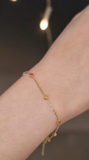 14K Solid Gold 0.40 CT Rainbow Sapphire Station Bracelet