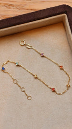 14K Solid Gold 0.40 CT Rainbow Sapphire Station Bracelet