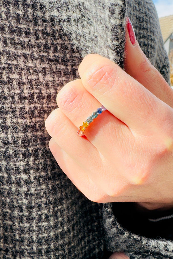 18K Solid Gold 1.22 CT Rainbow Sapphire Half Eternity Band