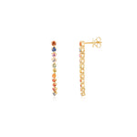18K Solid Gold 1.83 CT Round Cut Rainbow Sapphire Dangle Earrings