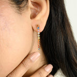 14K Solid Gold 1.83 CT Round Cut Rainbow Sapphire Dangle Earrings