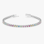14K Solid Gold 1.88 CT Round Cut Rainbow Sapphire Bezel Tennis Bracelet