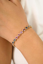 18K Solid Gold 10 CT Pear Cut Rainbow Sapphire Bezel Tennis Bracelet