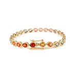 14K Solid Gold 10 CT Pear Cut Rainbow Sapphire Bezel Tennis Bracelet