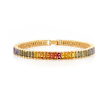18K Solid Gold 11.16 CT Baguette Cut Rainbow Sapphire Tennis Bracelet