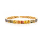 14K Solid Gold 11.16 CT Baguette Cut Rainbow Sapphire Tennis Bracelet