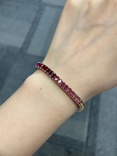 18K Solid Gold 12 CT Oval Cut Rainbow Sapphire Tennis Bracelet