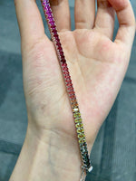 14K Solid Gold 12 CT Oval Cut Rainbow Sapphire Tennis Bracelet