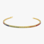 18K Solid Gold 3.10 CT Round Cut Rainbow Sapphire Tennis Bracelet