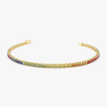 14K Solid Gold 3.10 CT Round Cut Rainbow Sapphire Tennis Bracelet