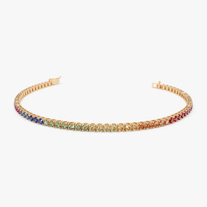 18K Solid Gold 3.10 CT Round Cut Rainbow Sapphire Tennis Bracelet
