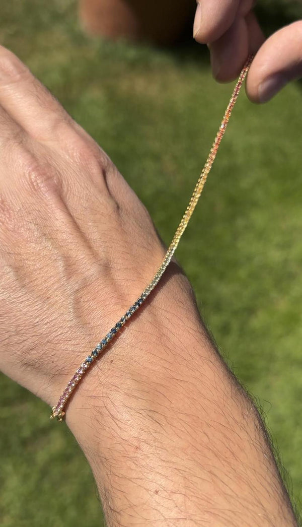 14K Solid Gold 3.43 CT Rainbow Sapphire Tennis Bracelet
