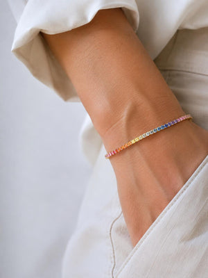 14K Solid Gold 3.43 CT Rainbow Sapphire Tennis Bracelet