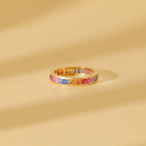 18K Solid Gold 3.50 CT Rainbow Sapphire Channel Set Eternity Band