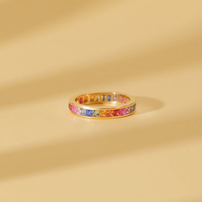 18K Solid Gold 3.50 CT Rainbow Sapphire Channel Set Eternity Band