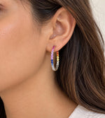 18K Solid Gold 4.80 CT Round Cut Rainbow Sapphire Hoop Earrings