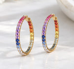 18K Solid Gold 4.80 CT Round Cut Rainbow Sapphire Hoop Earrings