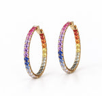 14K Solid Gold 4.80 CT Round Cut Rainbow Sapphire Hoop Earrings