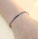 18K Solid Gold 4.32 CT Princess Cut Rainbow Sapphire Bezel Tennis Bracelet