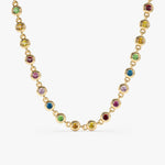 18K Solid Gold 4.40 CT Rainbow Sapphire Bezel Set Tennis Necklace