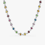 18K Solid Gold 4.40 CT Rainbow Sapphire Bezel Set Tennis Necklace