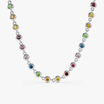 14K Solid Gold 4.40 CT Rainbow Sapphire Bezel Set Tennis Necklace