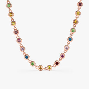 18K Solid Gold 4.40 CT Rainbow Sapphire Bezel Set Tennis Necklace