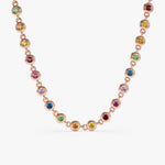 14K Solid Gold 4.40 CT Rainbow Sapphire Bezel Set Tennis Necklace